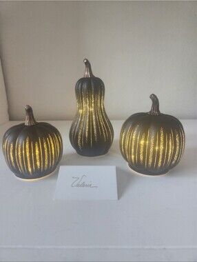 Set of 3 Mini Starry Night Glass Pumpkins & Gourd by Valerie Black
